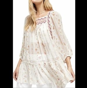 NWT Free People embroidered shimmer semi sheer tunic dress size Large